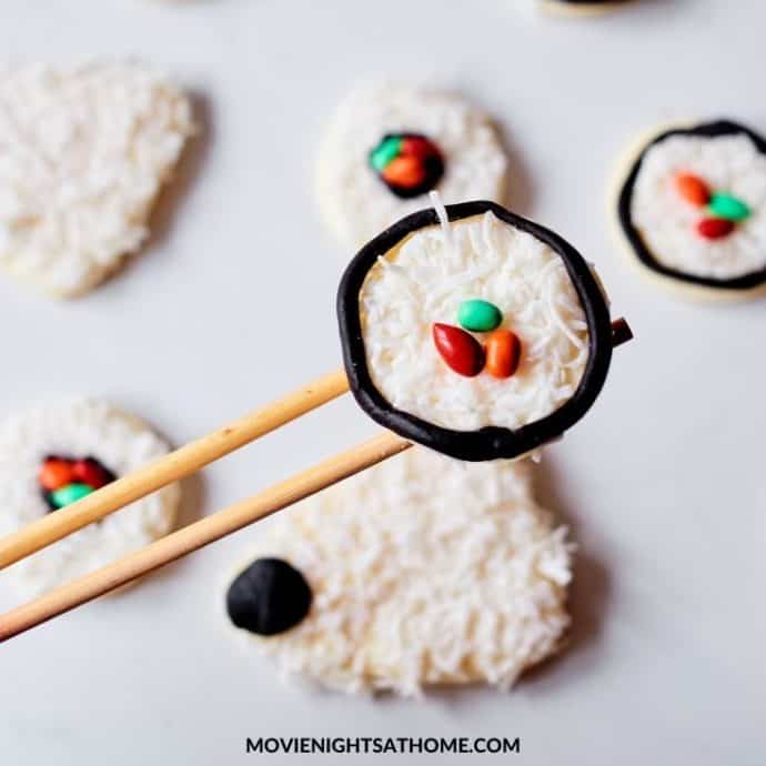 sushi sugar cookie on chop sticks