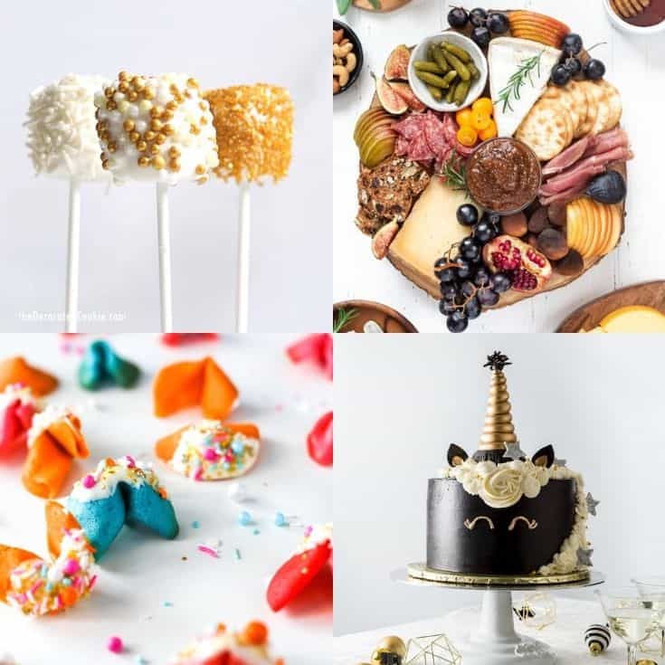 collage of New years eve at home food ideas