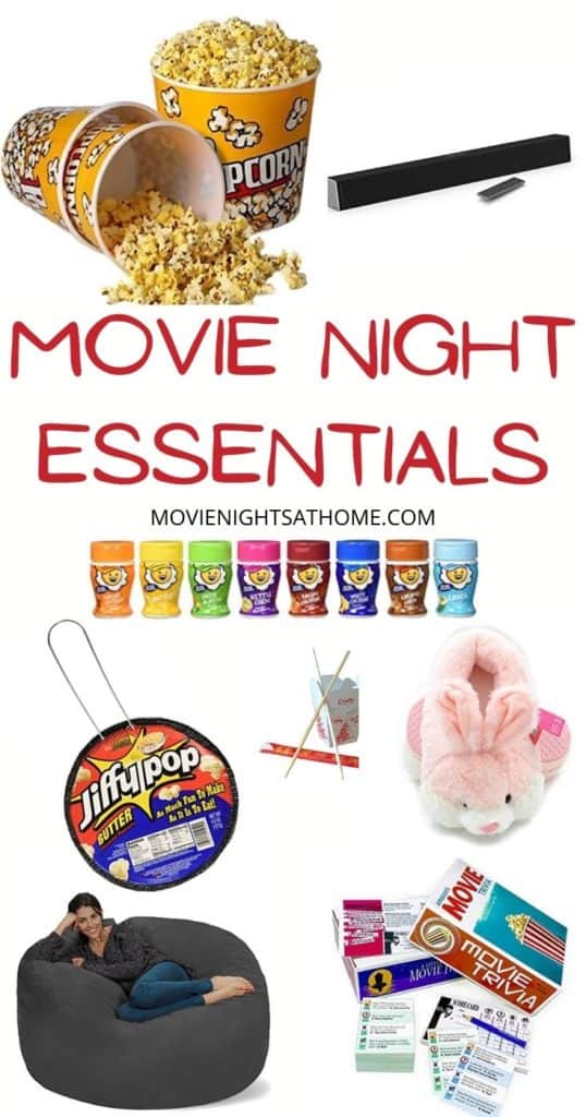 collage of movie night essentials on our checklist