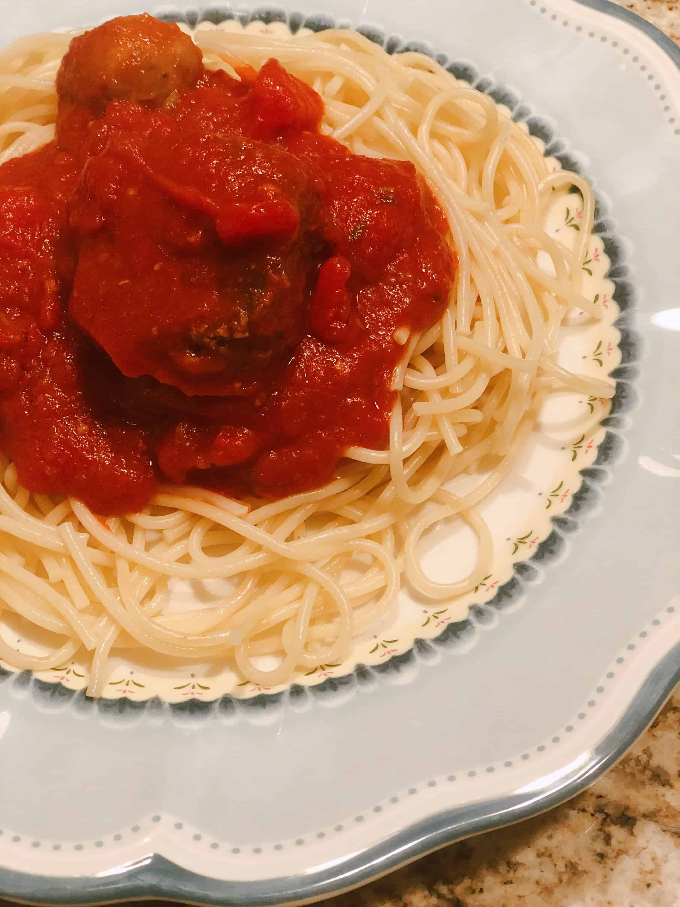 Clemenza sauce over spaghetti