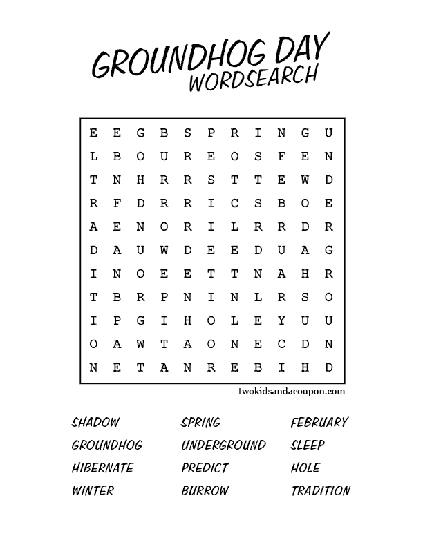 Groundhog's Day Wordsearch