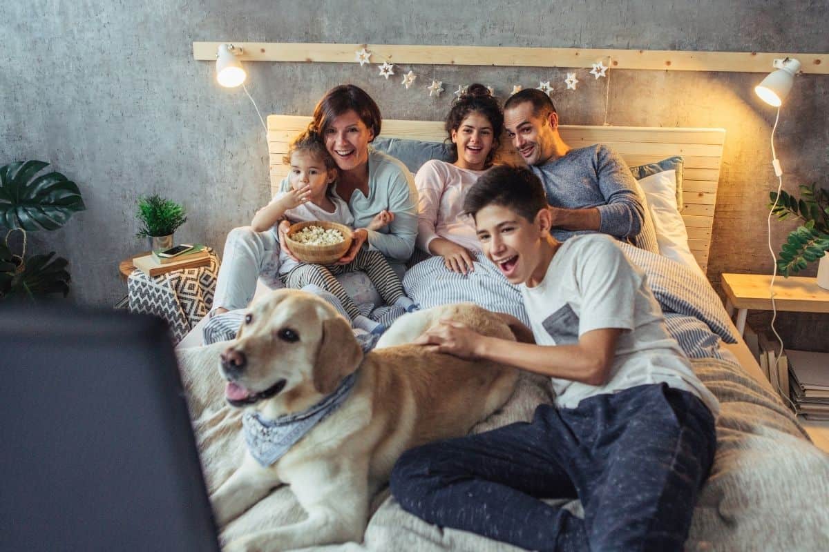 family watching a movie together