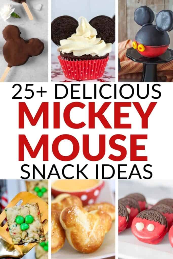 collage of mickey mouse party food ideas