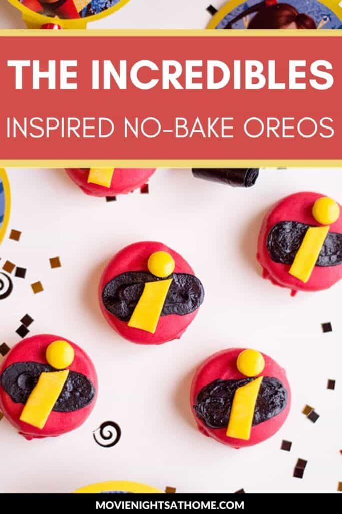 Oreos covered in red frosting with Disney Incredibles logo