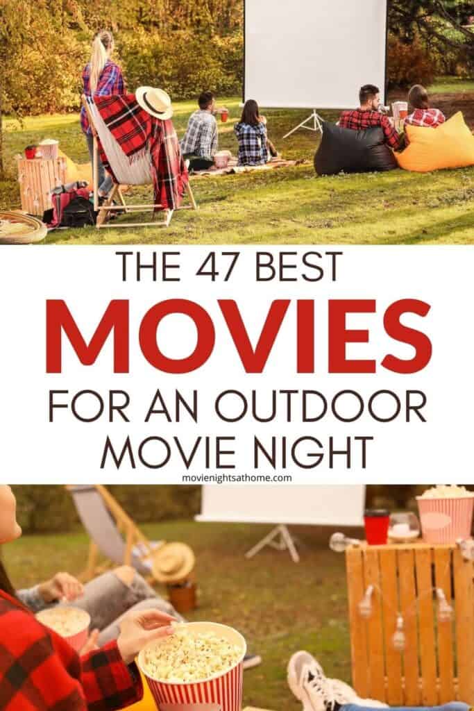 collage of a group watching outdoor movie night movies