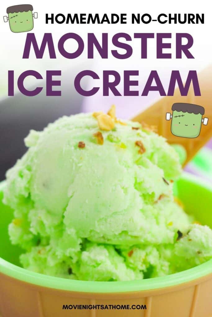 Halloween Monster Ice Cream Recipe with Frankenstein graphic on it