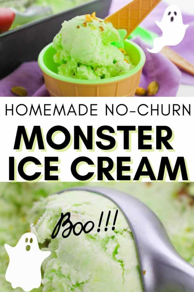 Halloween Monster Ice Cream Recipe Collage with Ghosts on It