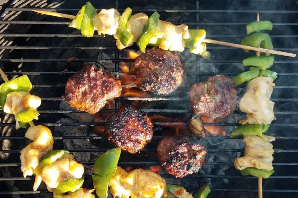 grilled chicken and kabobs