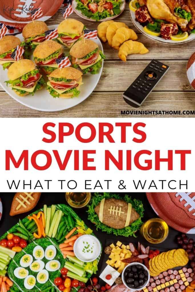 Collage of sports themed foods for a sports movie night