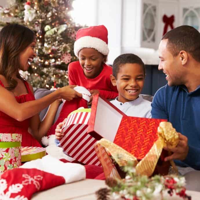 Black family on Christmas morning