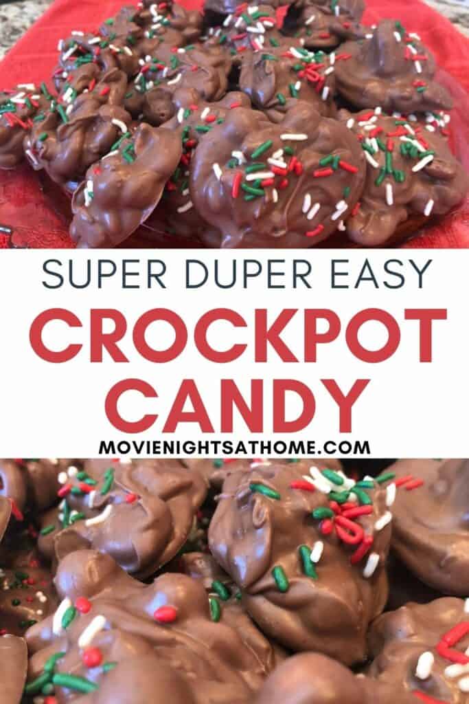collage of super easy crockpot candy pieces