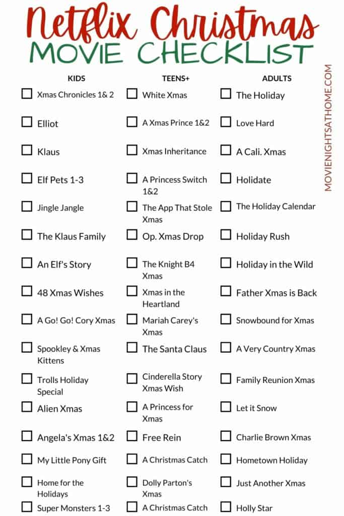 Netflix Christmas Movie Checklist