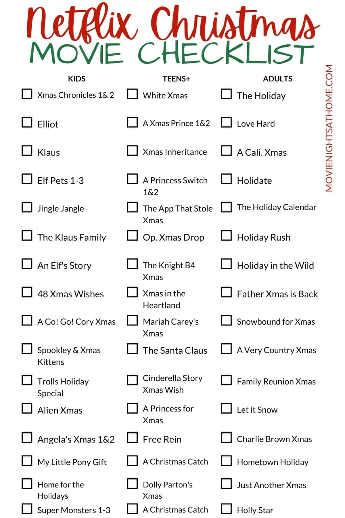 2020 Christmas Movie Checklist - Designed Simple