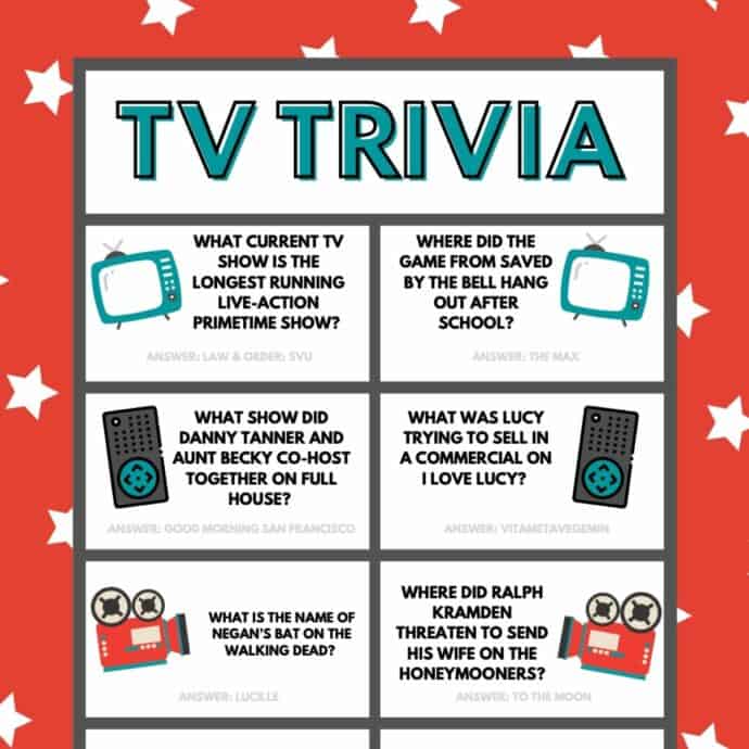 TV Trivia printable sheet preview