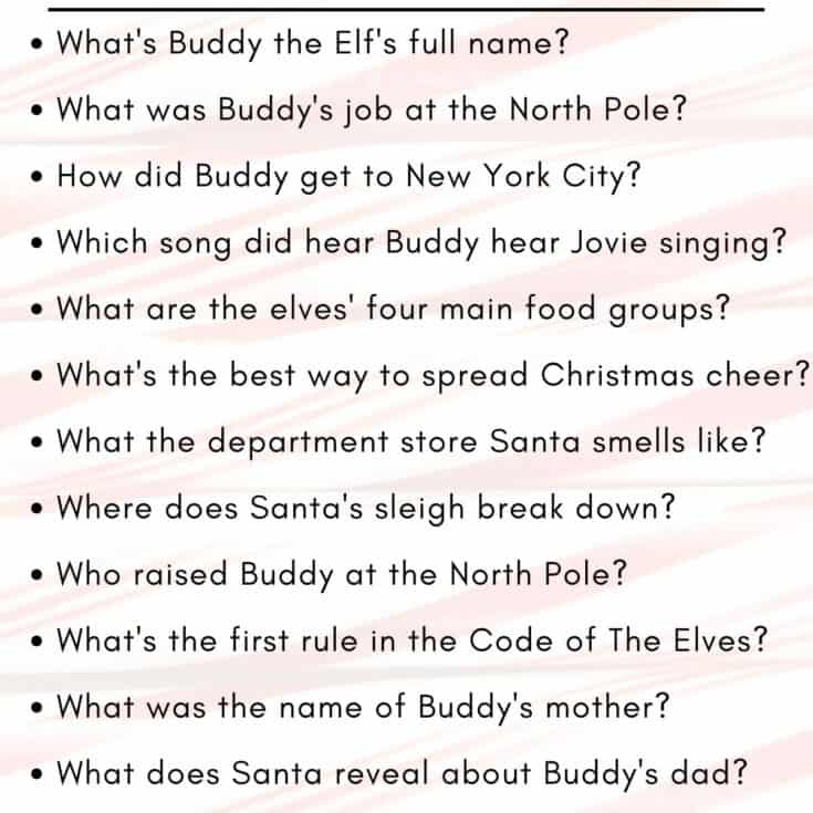 Elf Movie Trivia Questions Listed Out