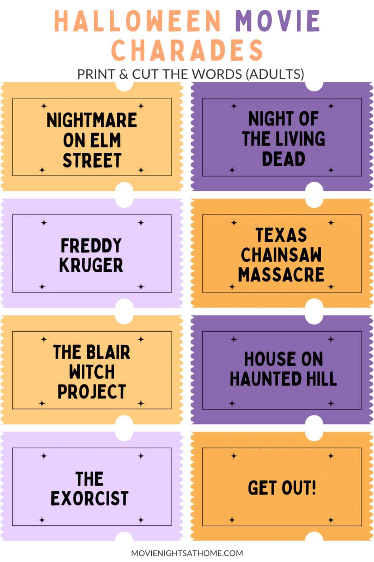 sneak peek at the Halloween charades word list free printable