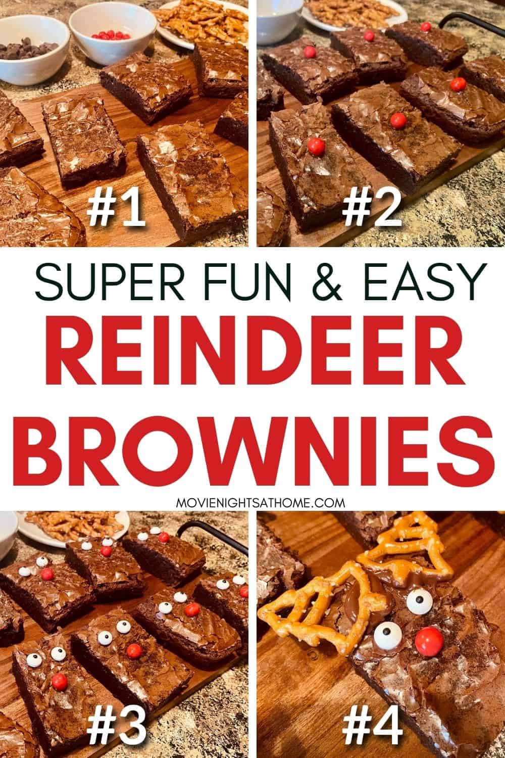 step by step visual guide to create this reindeer brownie craft