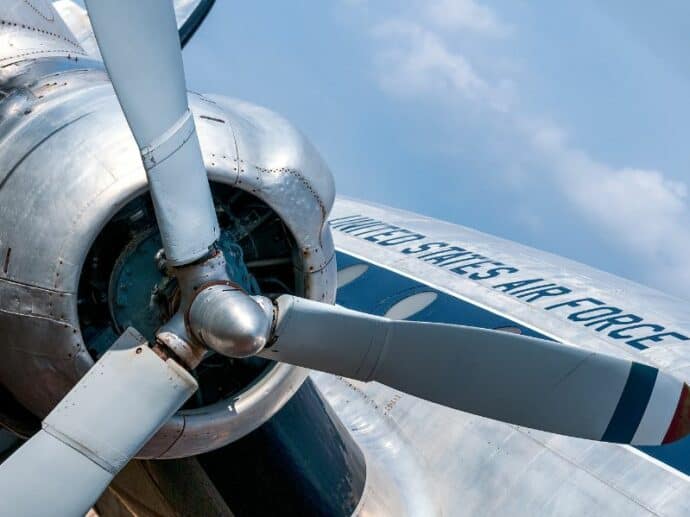 close up of an united states air force plane