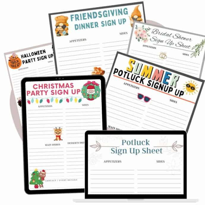 sneak peek at the printable potluck sign up sheets