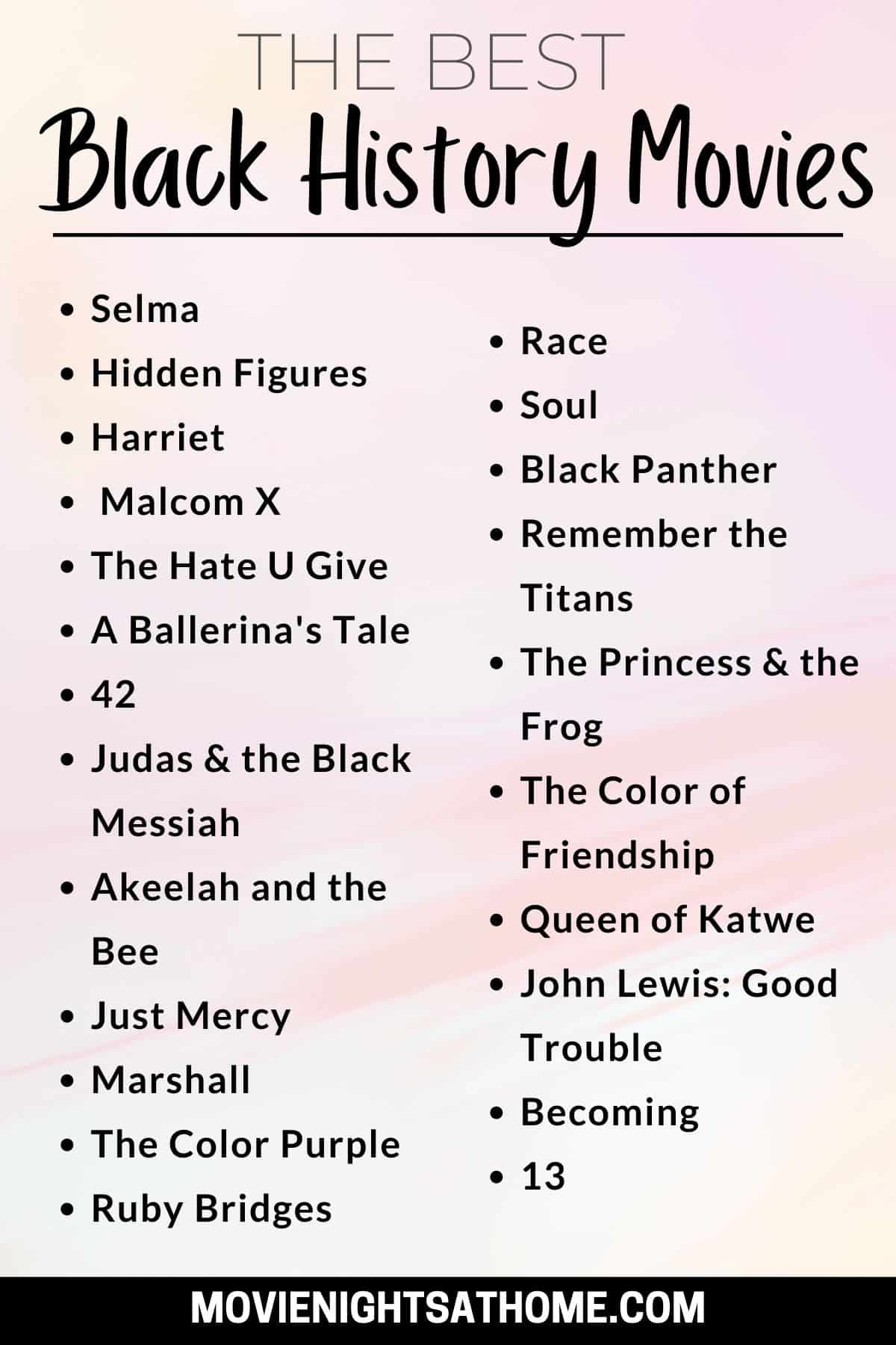 list of best black history movies for kids teens and adults - infographic