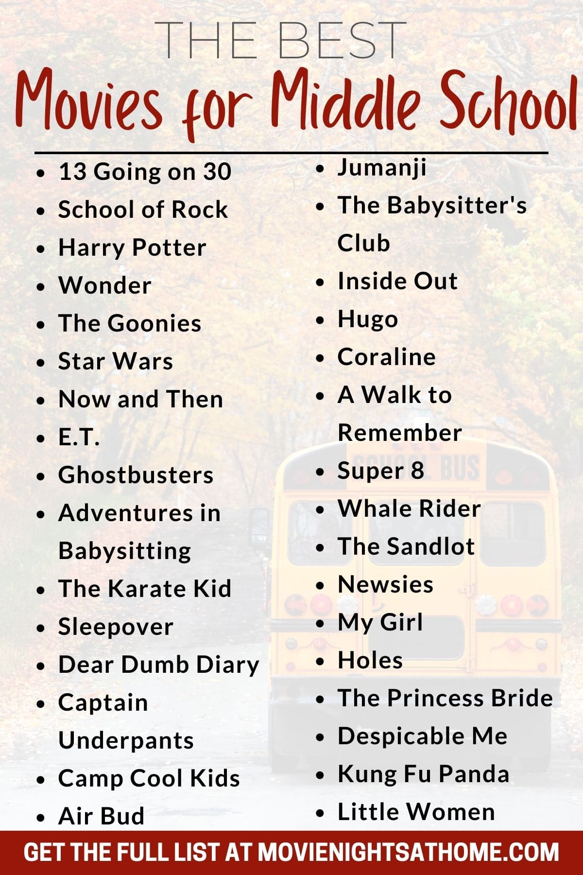 Best Middle School Movies List Infographic