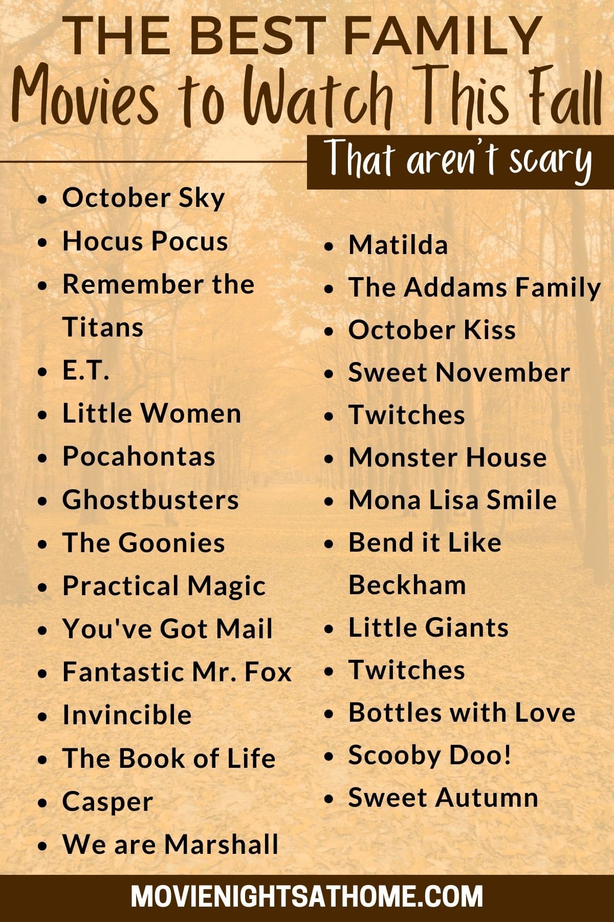 list of the 50 Family Movies to Watch in October