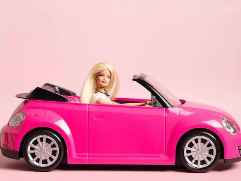 barbie in a car