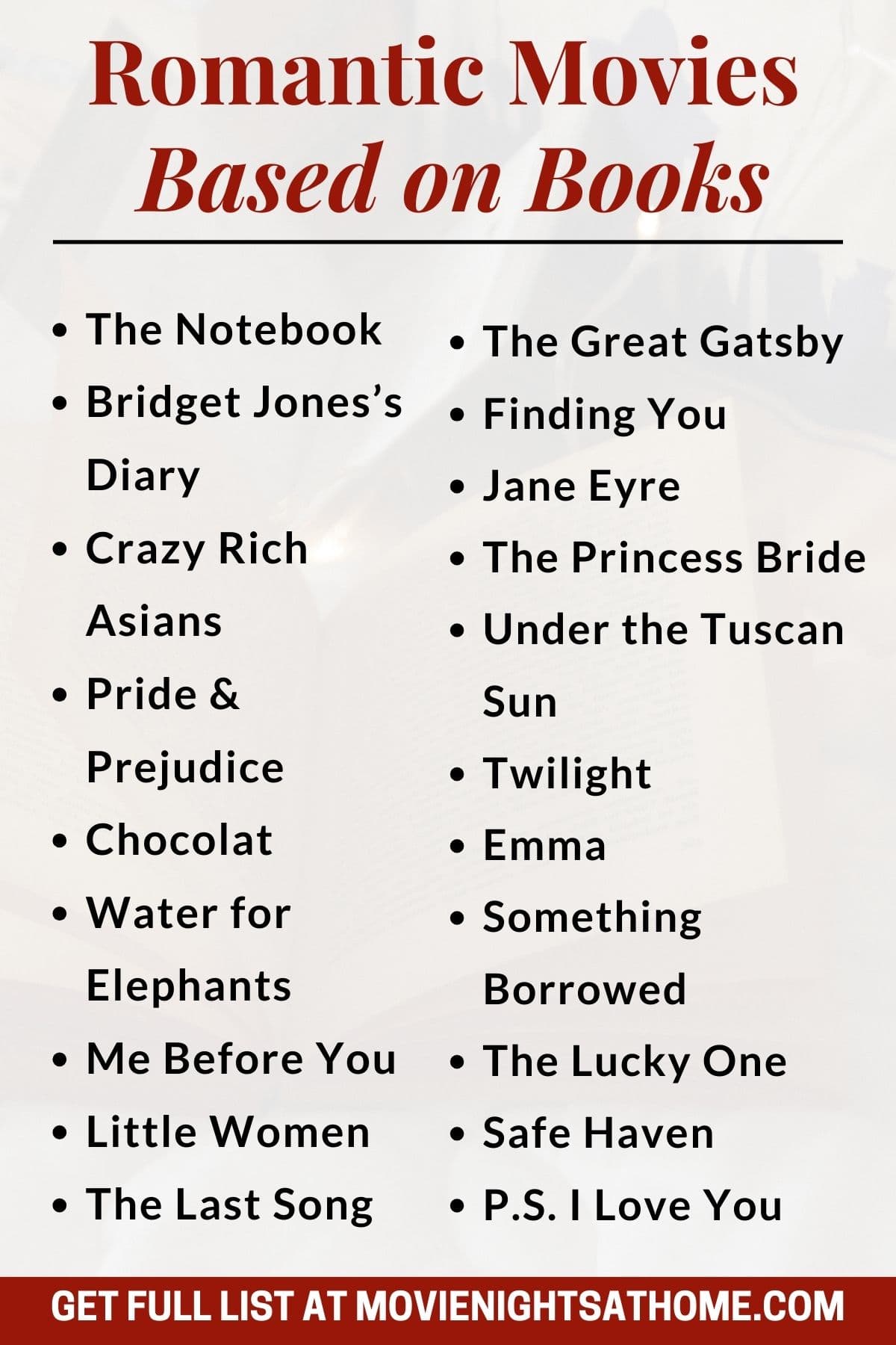 list of Romantic Movies Based on Books