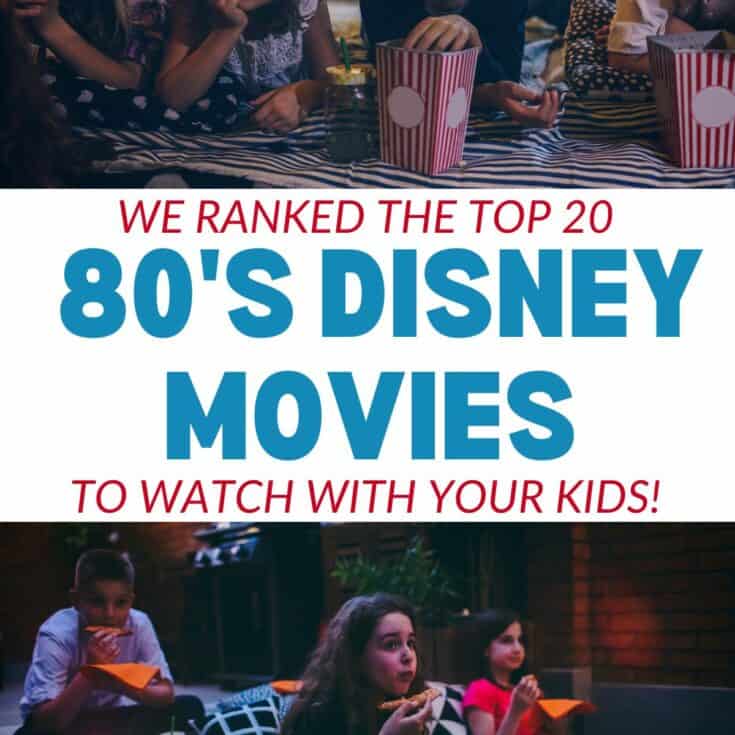 Collage of kids watching the best 80s disney movies outside